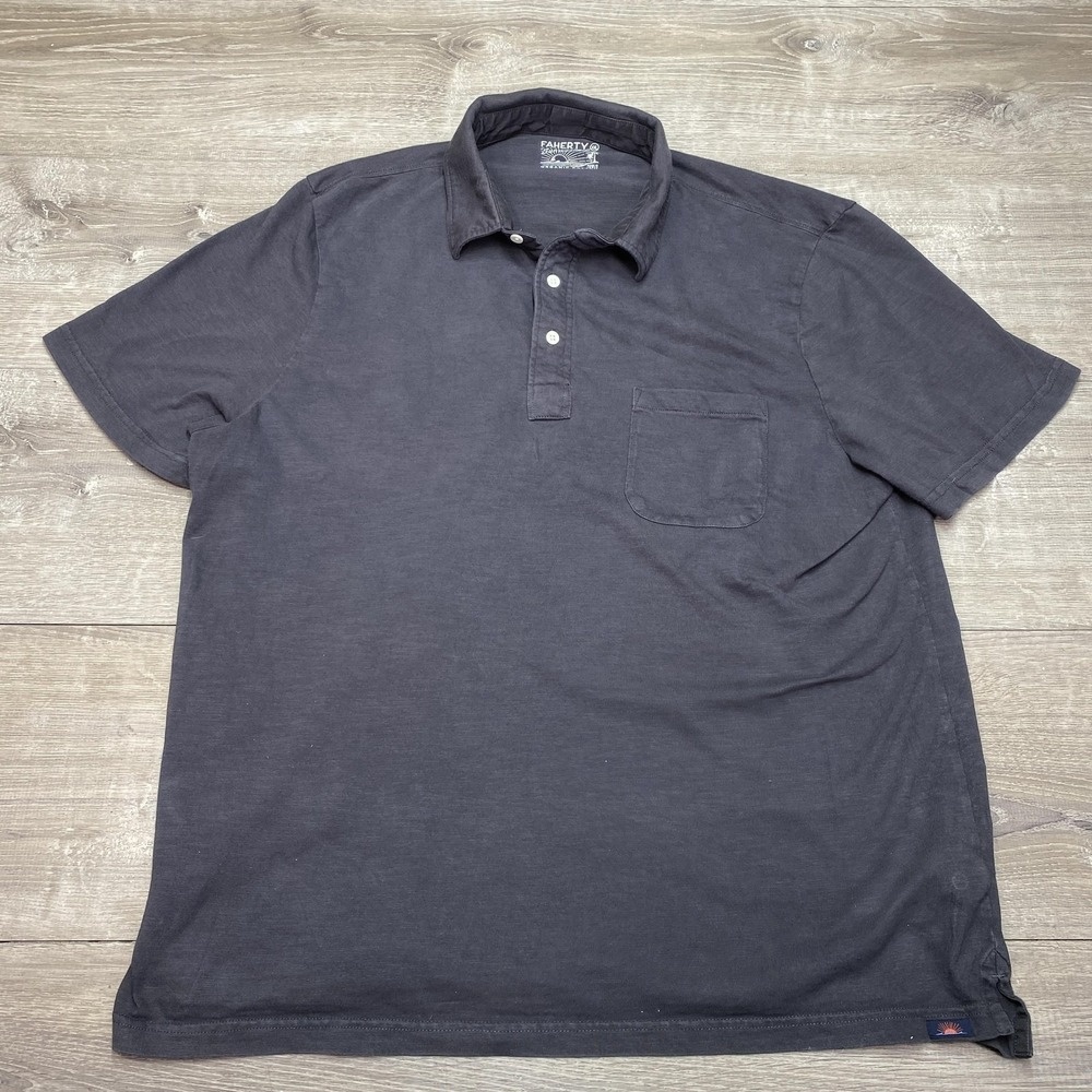 Faherty Sunwashed Polo Shirt Mens 2XL Gray Organic Cotton Pocket Casual Jersey